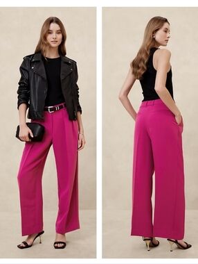 Banana Republic Factory Relaxed Wide Leg Pleated Trouser Elegant Berry Pink 20